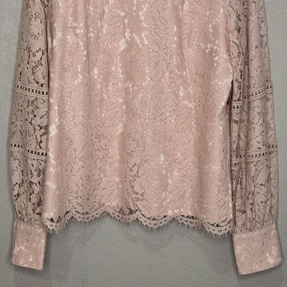 Rachel Parcell Top Womens Large Pink Lace Long Sleeve Blouse Sheer Floral Dressy - Picture 4 of 9